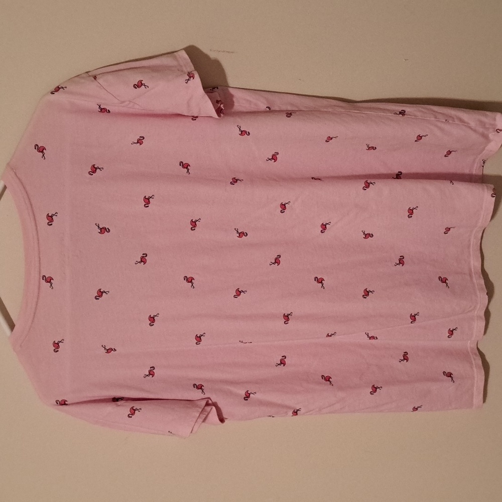 Life Is Good Light Pink V-Neck Tee with Pink Flamingo Pattern.  Size Large. - Picture 6 of 6